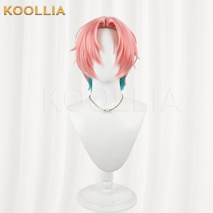 VTuber FouRTe Project Mikage Ren Wig Peach Pink Teal Blue Contrast Wolf Cut Short Basic Wig