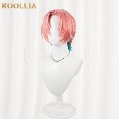VTuber FouRTe Project Mikage Ren Wig Peach Pink Teal Blue Contrast Wolf Cut Short Basic Wig