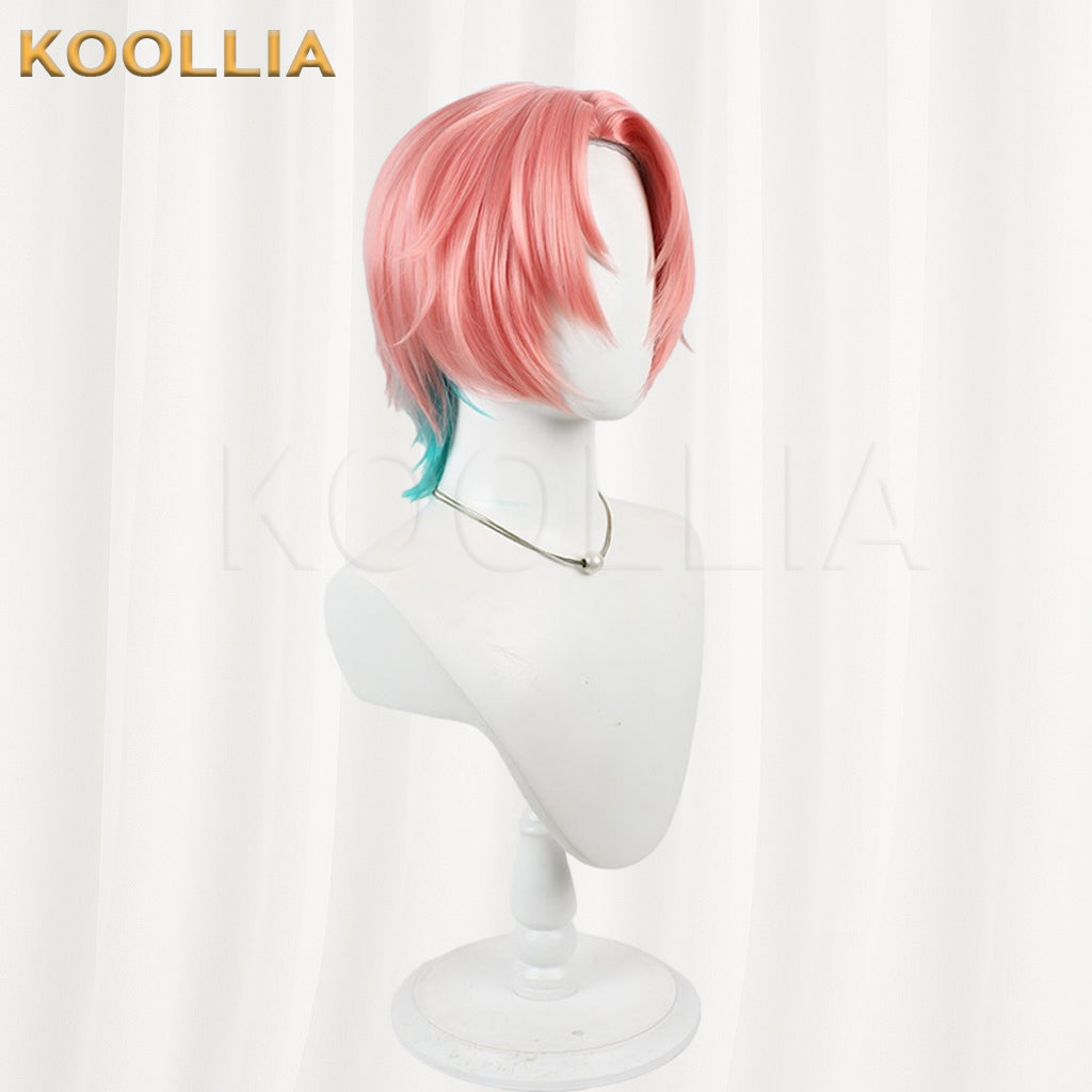 VTuber FouRTe Project Mikage Ren Wig Peach Pink Teal Blue Contrast Wolf Cut Short Basic Wig