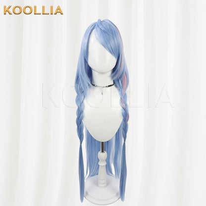 Blue Archive Mine Light Ice Blue Hair With Pink Highlights Long Twin Braids Basic Wig