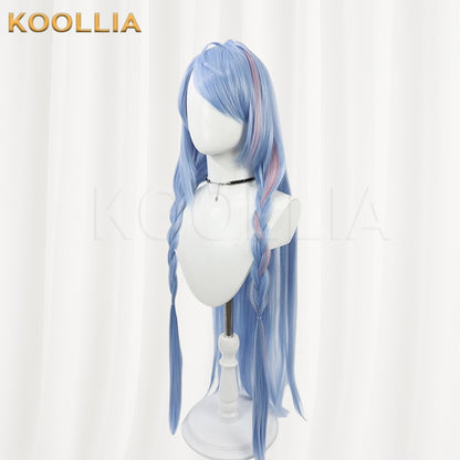 Blue Archive Mine Light Ice Blue Hair With Pink Highlights Long Twin Braids Basic Wig