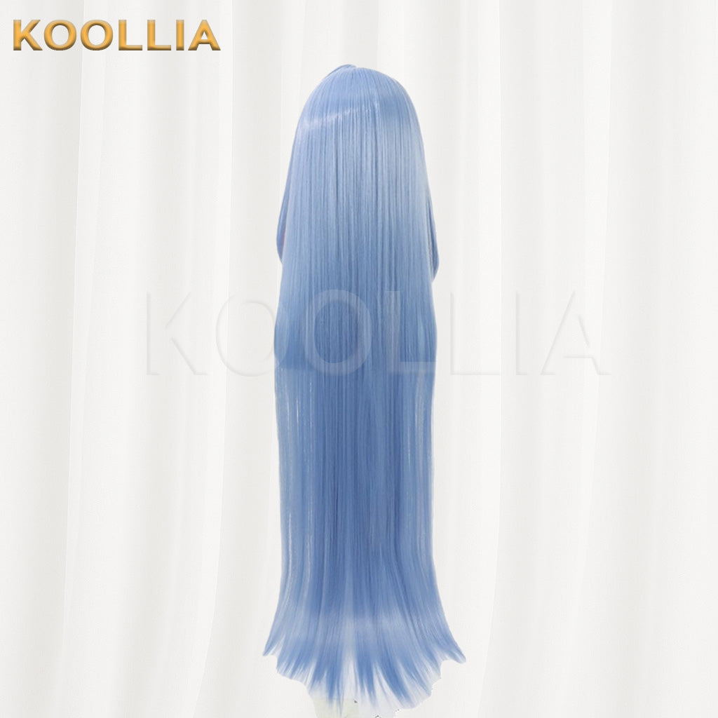 Blue Archive Mine Light Ice Blue Hair With Pink Highlights Long Twin Braids Basic Wig