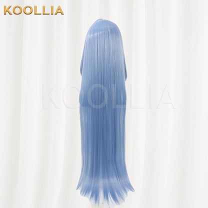 Blue Archive Mine Light Ice Blue Hair With Pink Highlights Long Twin Braids Basic Wig