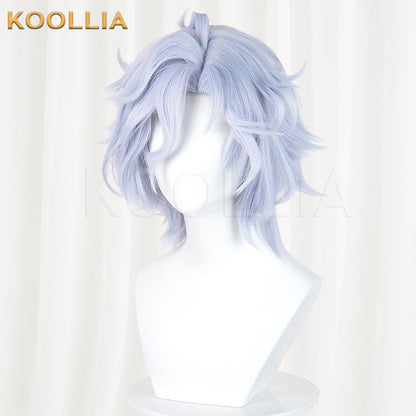 Genshin Impact Mitya Light Ice Blue Fluffy Short Wavy Hair Basic Wig
