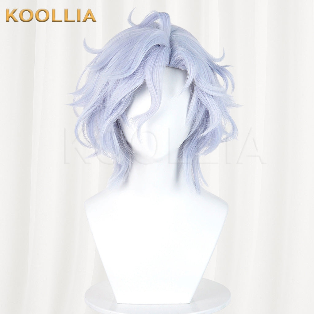 Genshin Impact Mitya Light Ice Blue Fluffy Short Wavy Hair Basic Wig