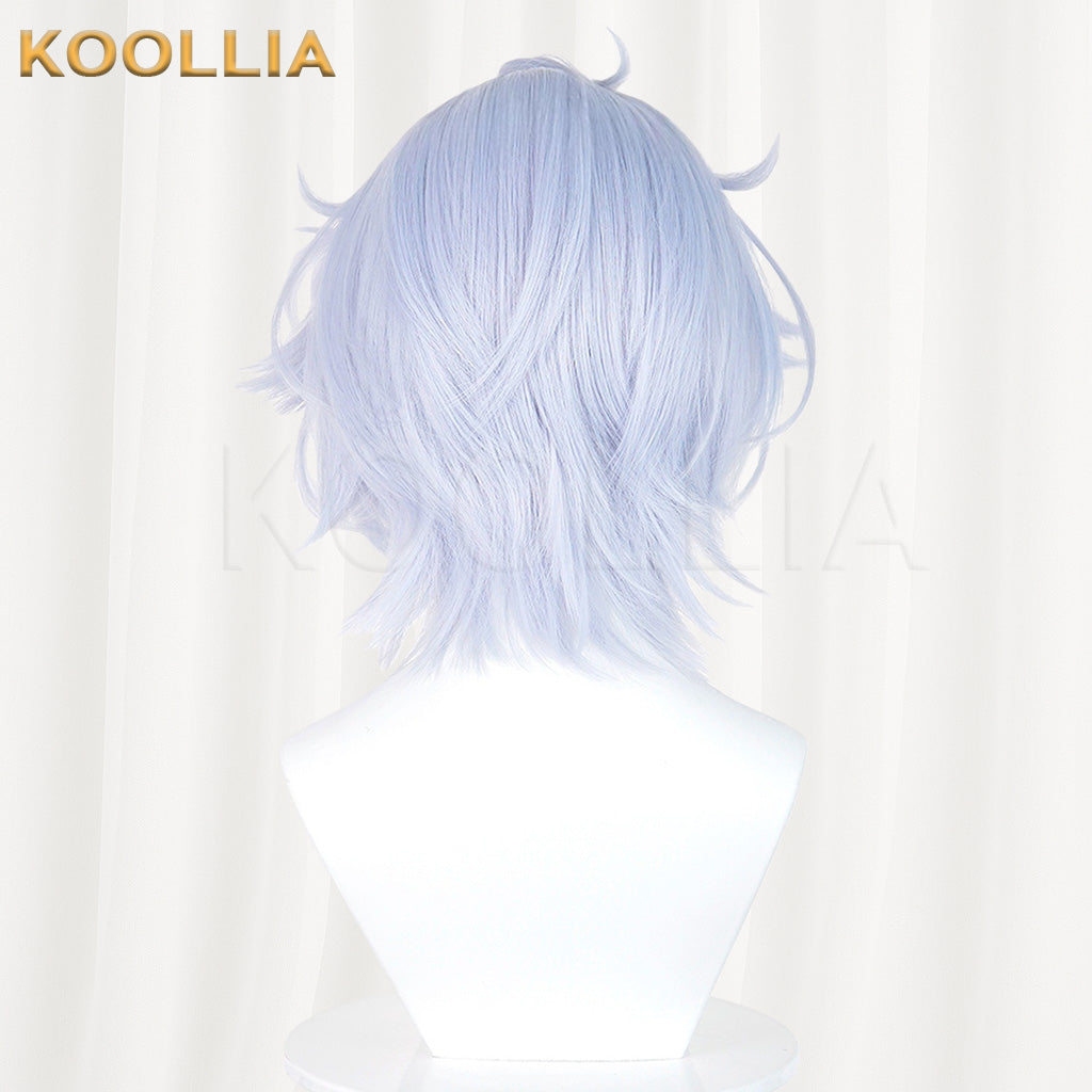 Genshin Impact Mitya Light Ice Blue Fluffy Short Wavy Hair Basic Wig