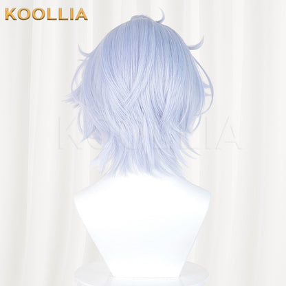 Genshin Impact Mitya Light Ice Blue Fluffy Short Wavy Hair Basic Wig
