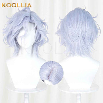 Genshin Impact Mitya Light Ice Blue Fluffy Short Wavy Hair Basic Wig
