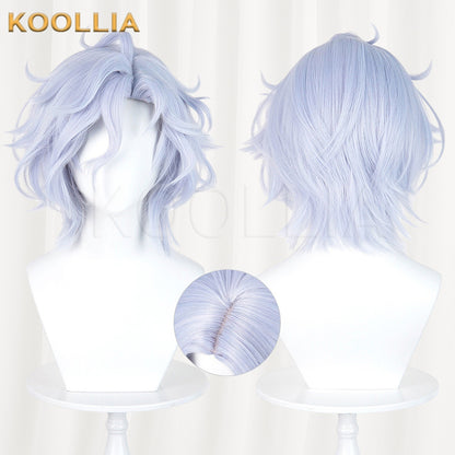 Genshin Impact Mitya Light Ice Blue Fluffy Short Wavy Hair Basic Wig
