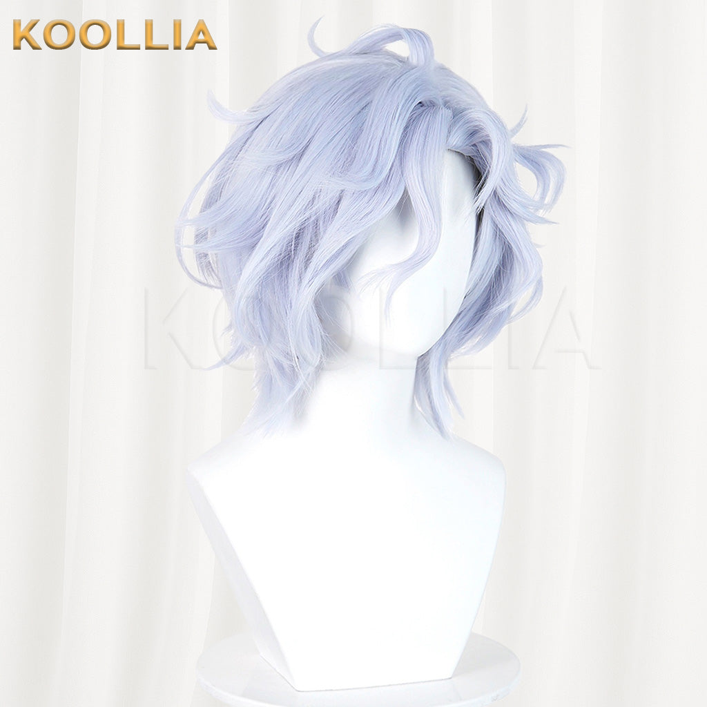 Genshin Impact Mitya Light Ice Blue Fluffy Short Wavy Hair Basic Wig