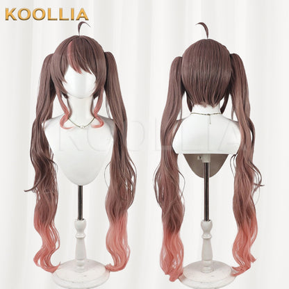 Hololive Natsuiro Matsuri Wig Brown Peach Gradient Double Pigtails Basic Wig