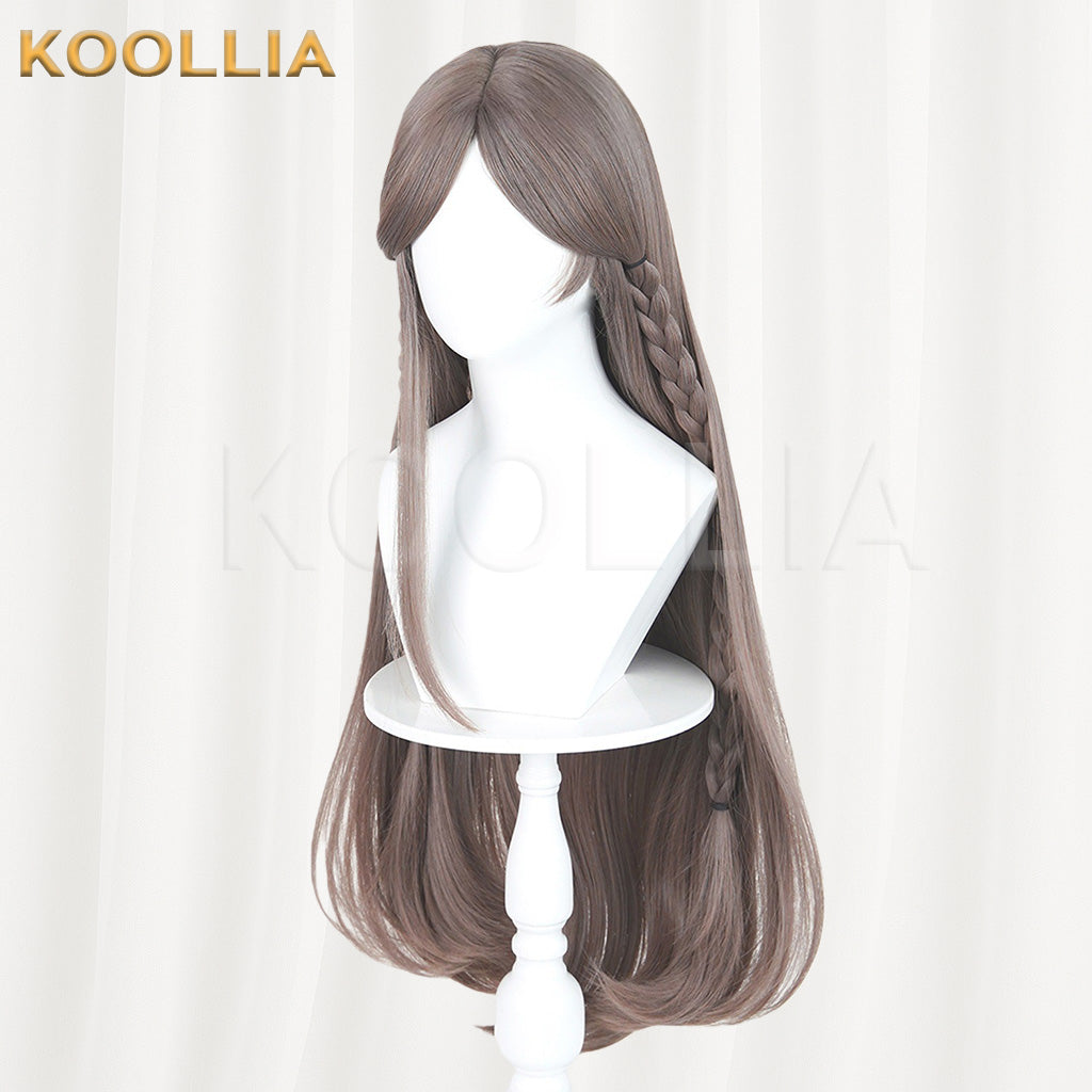 Douluo Continent Ning Rongrong Milk Tea Brown Long Straight Hair With Side Braids Basic Wig