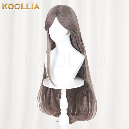 Douluo Continent Ning Rongrong Milk Tea Brown Long Straight Hair With Side Braids Basic Wig