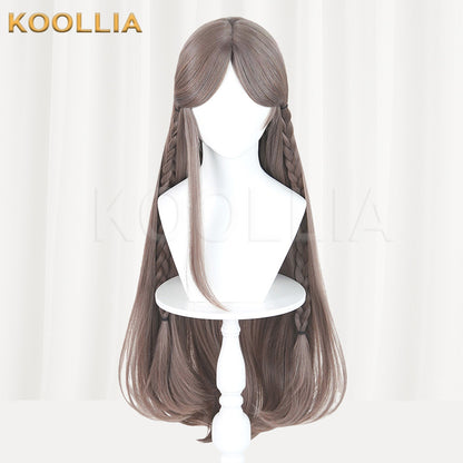Douluo Continent Ning Rongrong Milk Tea Brown Long Straight Hair With Side Braids Basic Wig