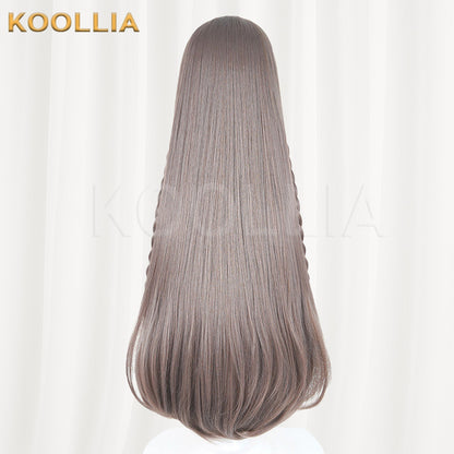 Douluo Continent Ning Rongrong Milk Tea Brown Long Straight Hair With Side Braids Basic Wig