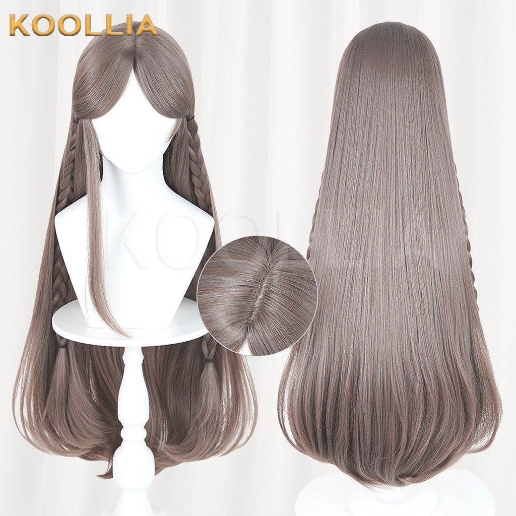 Douluo Continent Ning Rongrong Milk Tea Brown Long Straight Hair With Side Braids Basic Wig