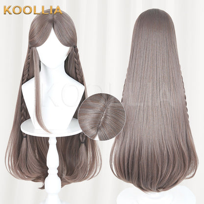 Douluo Continent Ning Rongrong Milk Tea Brown Long Straight Hair With Side Braids Basic Wig