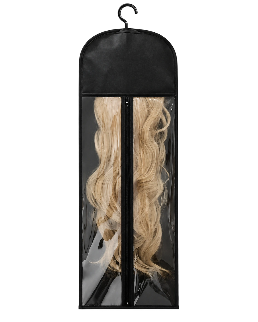 Black hanging wig storage bag