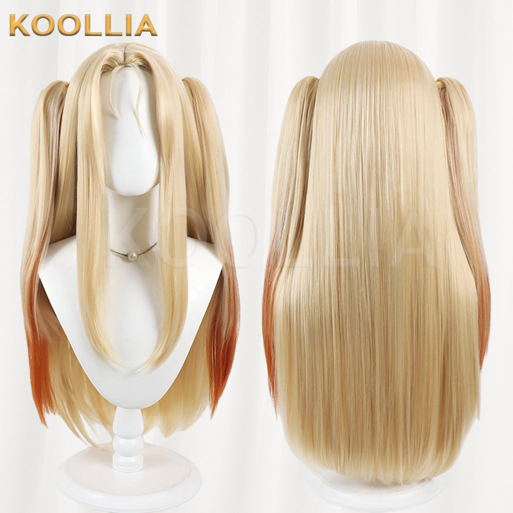 Brown Dust 2 Olivier Wig Light‑Gold Orange‑Red Gradient Realistic Scalp Top Detachable Twin Tails Basic Wig