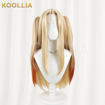 Brown Dust 2 Olivier Wig Light‑Gold Orange‑Red Gradient Realistic Scalp Top Detachable Twin Tails Basic Wig