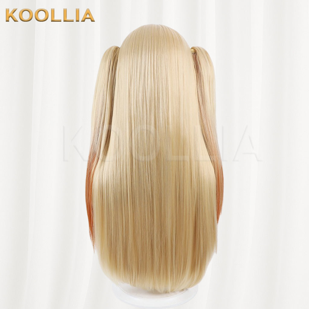 Brown Dust 2 Olivier Wig Light‑Gold Orange‑Red Gradient Realistic Scalp Top Detachable Twin Tails Basic Wig