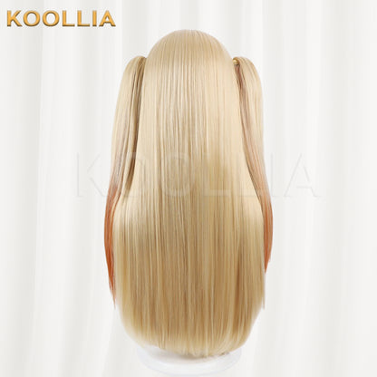 Brown Dust 2 Olivier Wig Light‑Gold Orange‑Red Gradient Realistic Scalp Top Detachable Twin Tails Basic Wig
