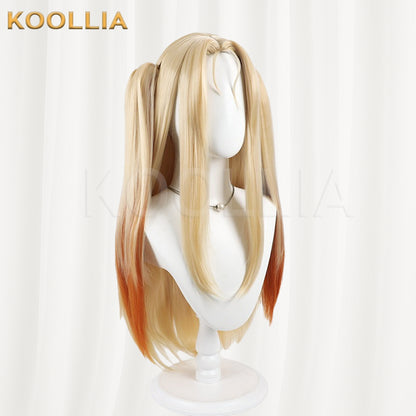Brown Dust 2 Olivier Wig Light‑Gold Orange‑Red Gradient Realistic Scalp Top Detachable Twin Tails Basic Wig