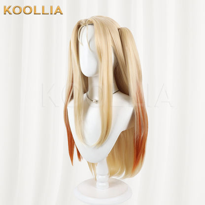 Brown Dust 2 Olivier Wig Light‑Gold Orange‑Red Gradient Realistic Scalp Top Detachable Twin Tails Basic Wig