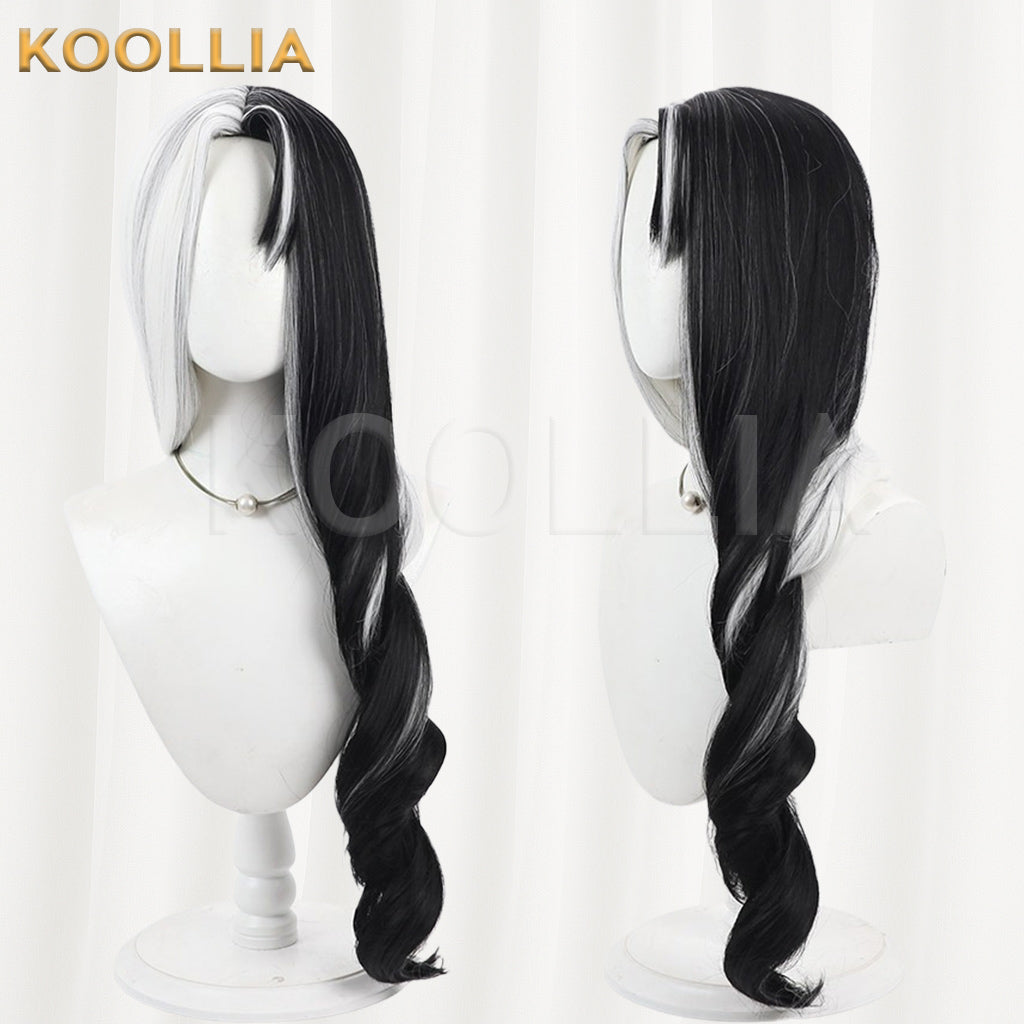 NIKKE Rosanna Wig Black White Two-Tone Long Curly Basic Wig