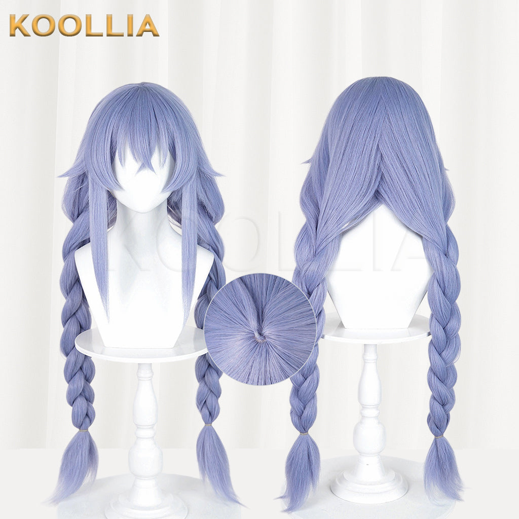 Mushoku Tensei Roxy Migurdia Wig Mist Blue Purple Realistic Scalp Top Medium-Long Straight With Double Thick Braids Basic Wig