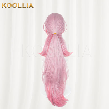 Arknights Sambi Wig Light Pink Rose‑Pink Gradient Realistic Scalp Top Thick Mixed Fluffy Silk With Detachable Extra‑Long Gradient Ponytail Basic Wig