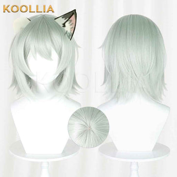 Sato Yaniko Niko Meow Light Mint Gray Green Layered Short Cosplay Wig Mixed Fluffy Silk Basic Wig
