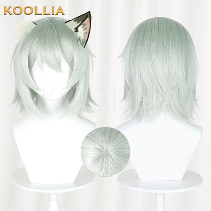 Sato Yaniko Niko Meow Light Mint Gray Green Layered Short Cosplay Wig Mixed Fluffy Silk Basic Wig