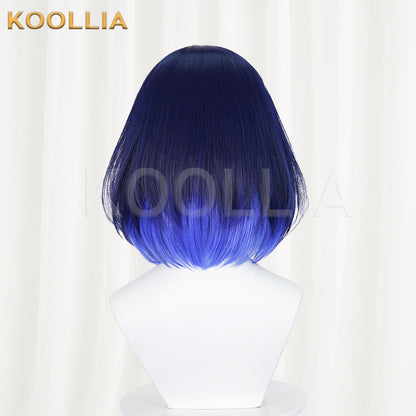Honkai Impact 3rd Seele Wig Dark Navy Blue Gradient Inward Curled Bob Short Basic Wig