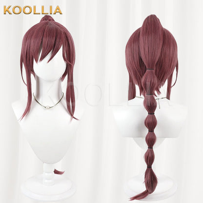 Re:Zero − Starting Life in Another World Shaula Wine Red Brown With Detachable Bubble Braid Ponytail Basic Wig