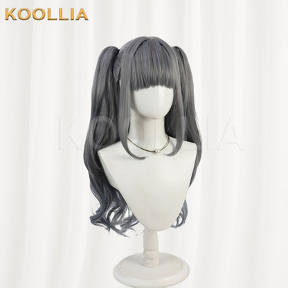 Maebashi Majo Shinzato Anju Wig Gray Blue Double High Ponytails Curly Basic Wig