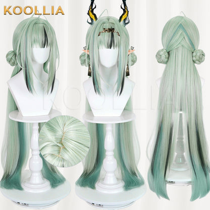 Arknights Endfield Si Wig Sui Shisan Light Sage Green Double Braided Buns Extra-Long Straight Basic Wig