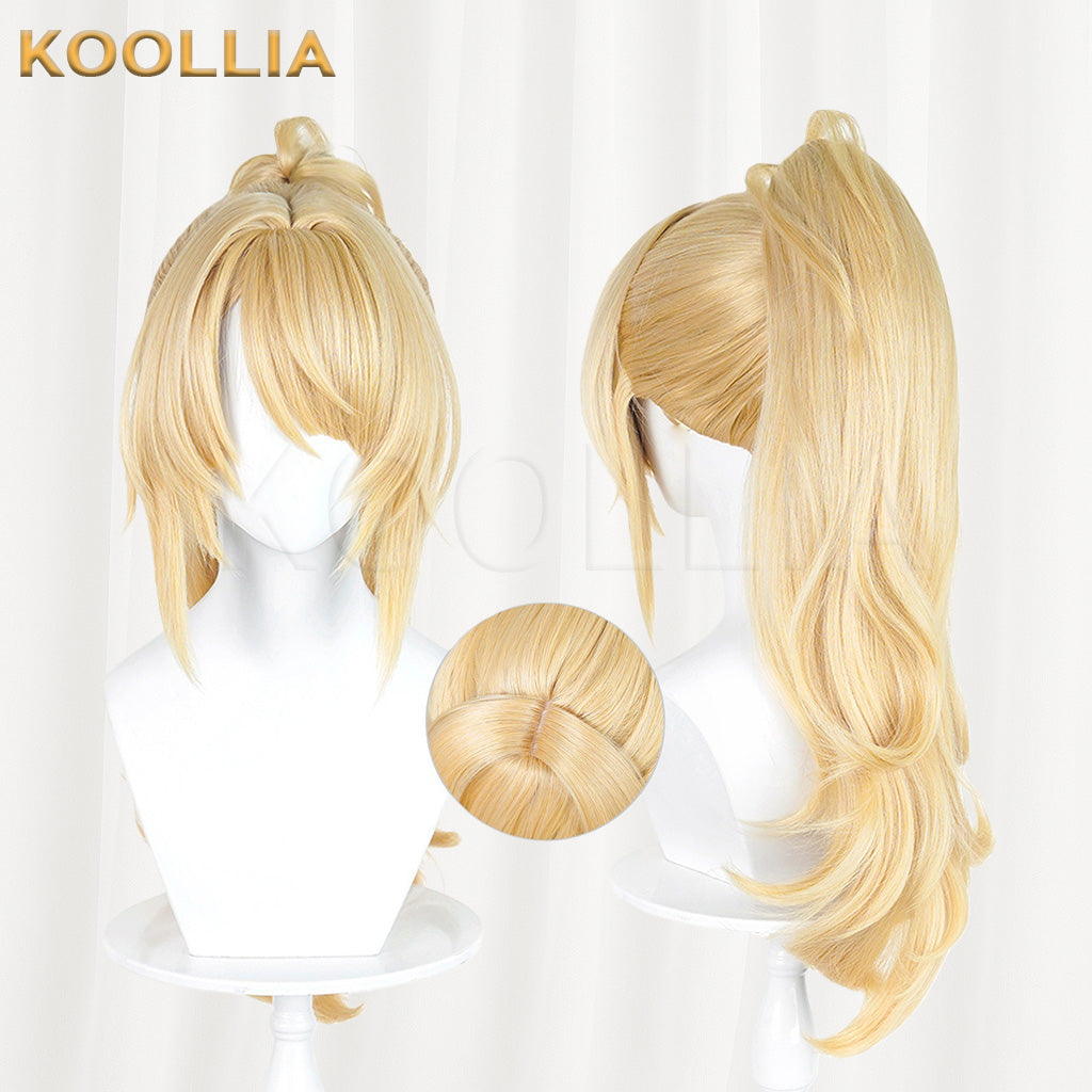 Zenless Zone Zero Sigrid Warm Blonde Wig Detachable Tiger Clip Wavy High Ponytail Realistic Scalp Top Basic Wig