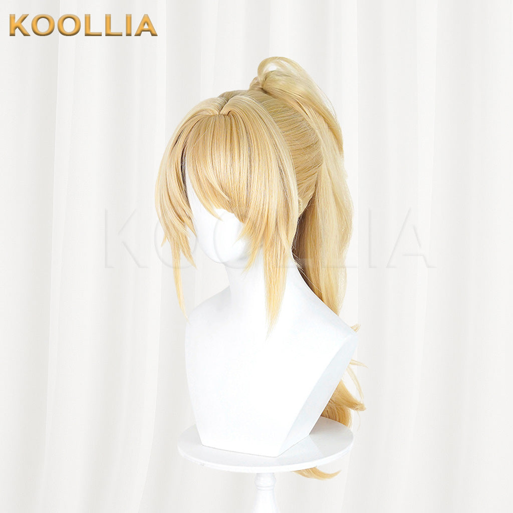 Zenless Zone Zero Sigrid Warm Blonde Wig Detachable Tiger Clip Wavy High Ponytail Realistic Scalp Top Basic Wig