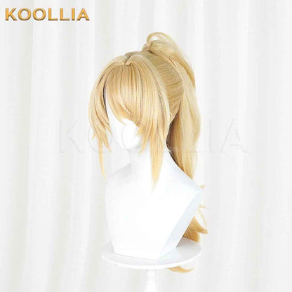 Zenless Zone Zero Sigrid Warm Blonde Wig Detachable Tiger Clip Wavy High Ponytail Realistic Scalp Top Basic Wig