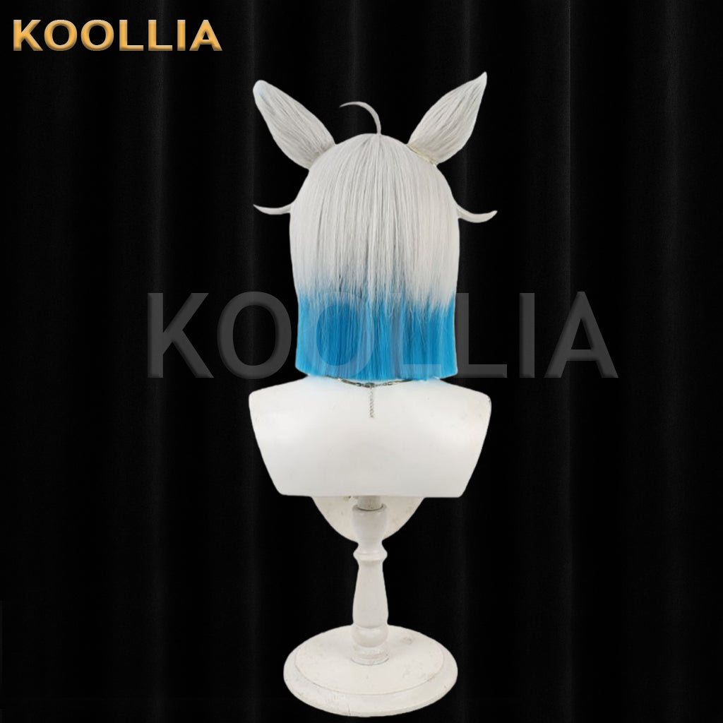 Virtual VTuber Suzuki Hina Wig Silver White Blue Gradient Shoulder Length Short Basic Wig