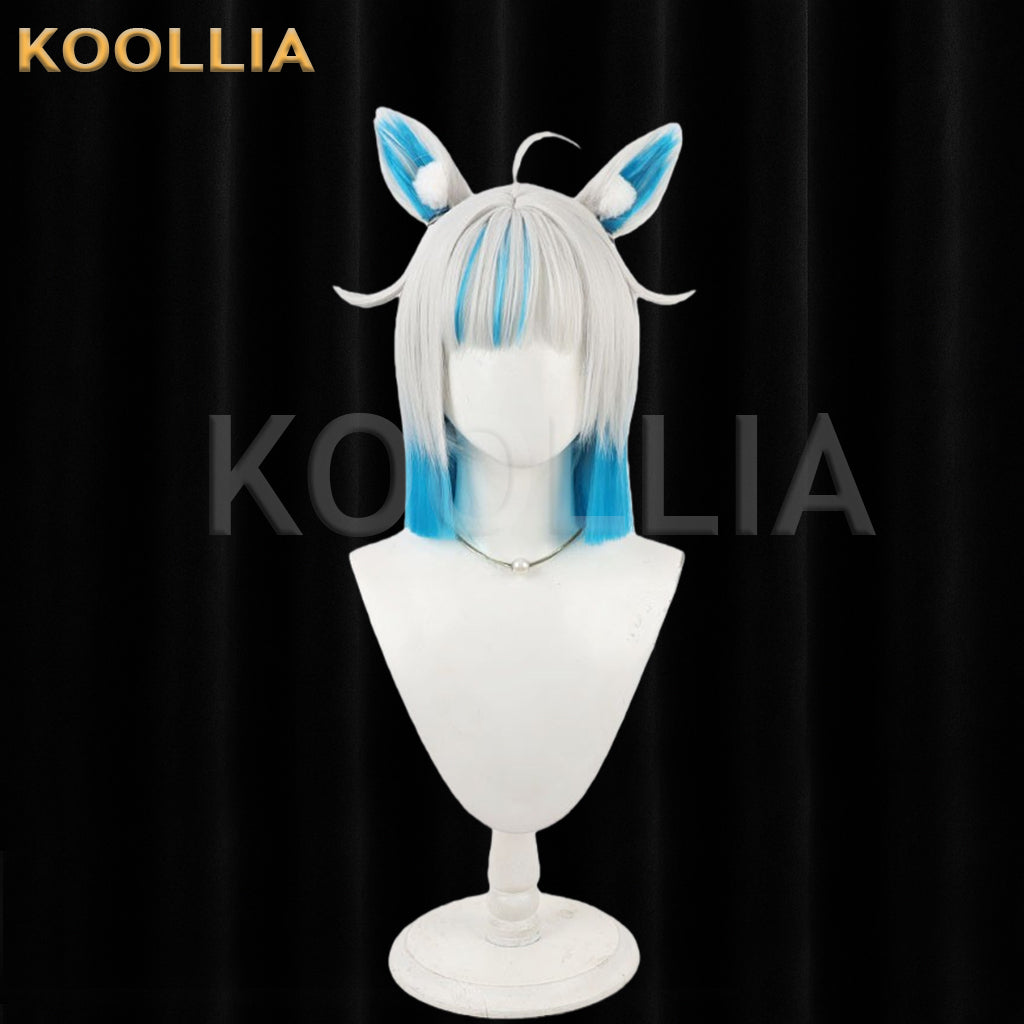 Virtual VTuber Suzuki Hina Wig Silver White Blue Gradient Shoulder Length Short Basic Wig