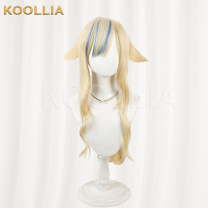 Virtual VTuber Suzuki Hina Wig Light Gold With Blue Bang Highlights Long Wavy Curly Basic Wig