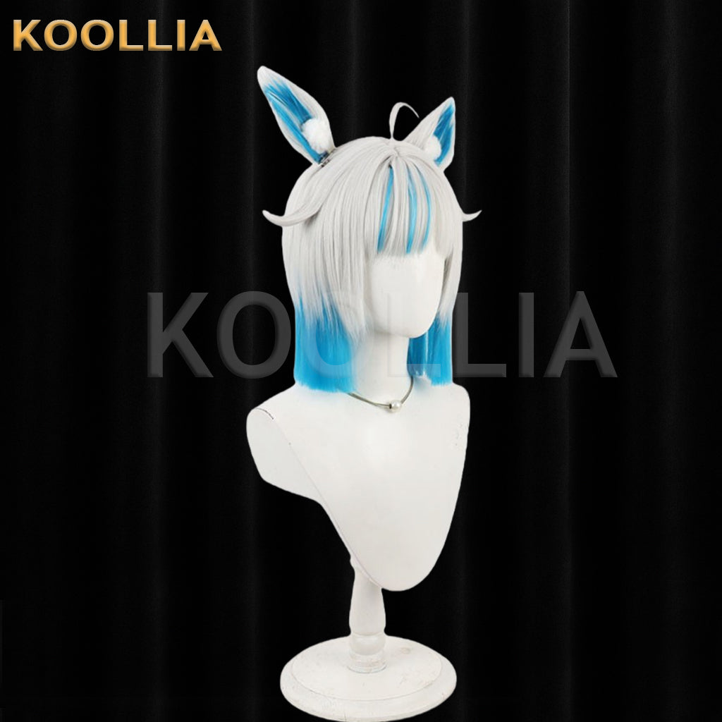 Virtual VTuber Suzuki Hina Wig Silver White Blue Gradient Shoulder Length Short Basic Wig
