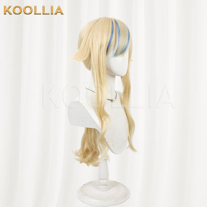 Virtual VTuber Suzuki Hina Wig Light Gold With Blue Bang Highlights Long Wavy Curly Basic Wig