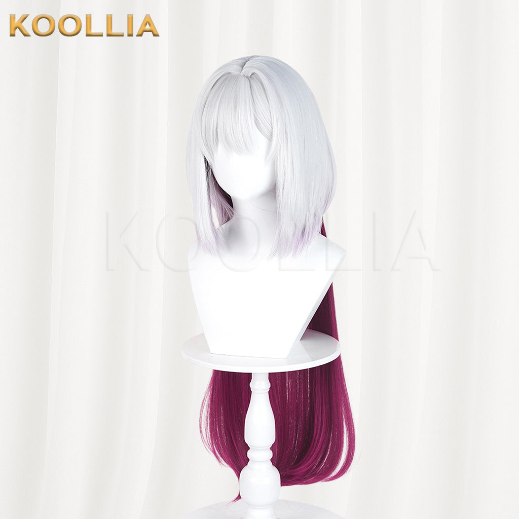 Ribbon Hero Velvet Wig Pale Silver‑White Wine Red Gradient Extra‑Long Straight Hair Realistic Scalp Top Basic Wig