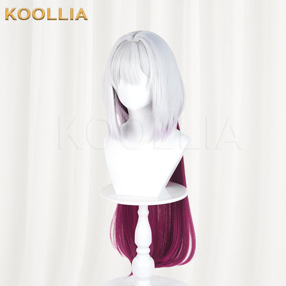Ribbon Hero Velvet Wig Pale Silver‑White Wine Red Gradient Extra‑Long Straight Hair Realistic Scalp Top Basic Wig