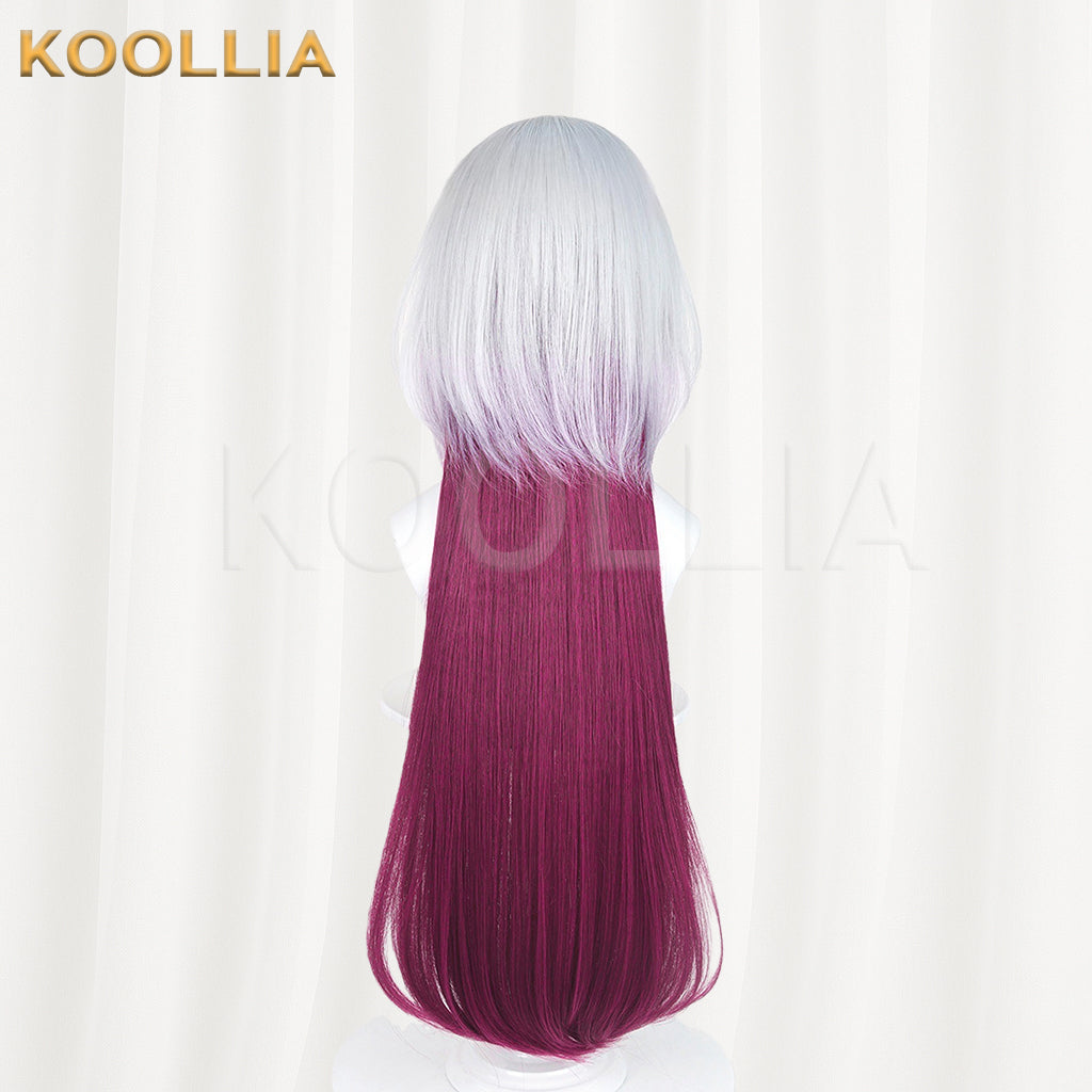 Ribbon Hero Velvet Wig Pale Silver‑White Wine Red Gradient Extra‑Long Straight Hair Realistic Scalp Top Basic Wig