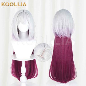 Ribbon Hero Velvet Wig Pale Silver‑White Wine Red Gradient Extra‑Long Straight Hair Realistic Scalp Top Basic Wig