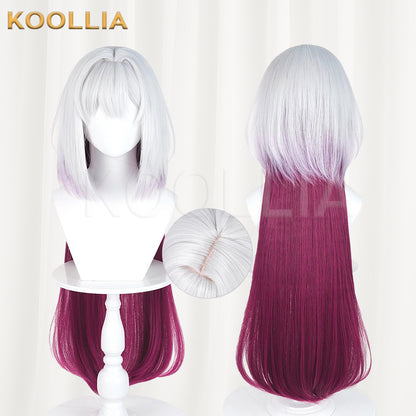 Ribbon Hero Velvet Wig Pale Silver‑White Wine Red Gradient Extra‑Long Straight Hair Realistic Scalp Top Basic Wig